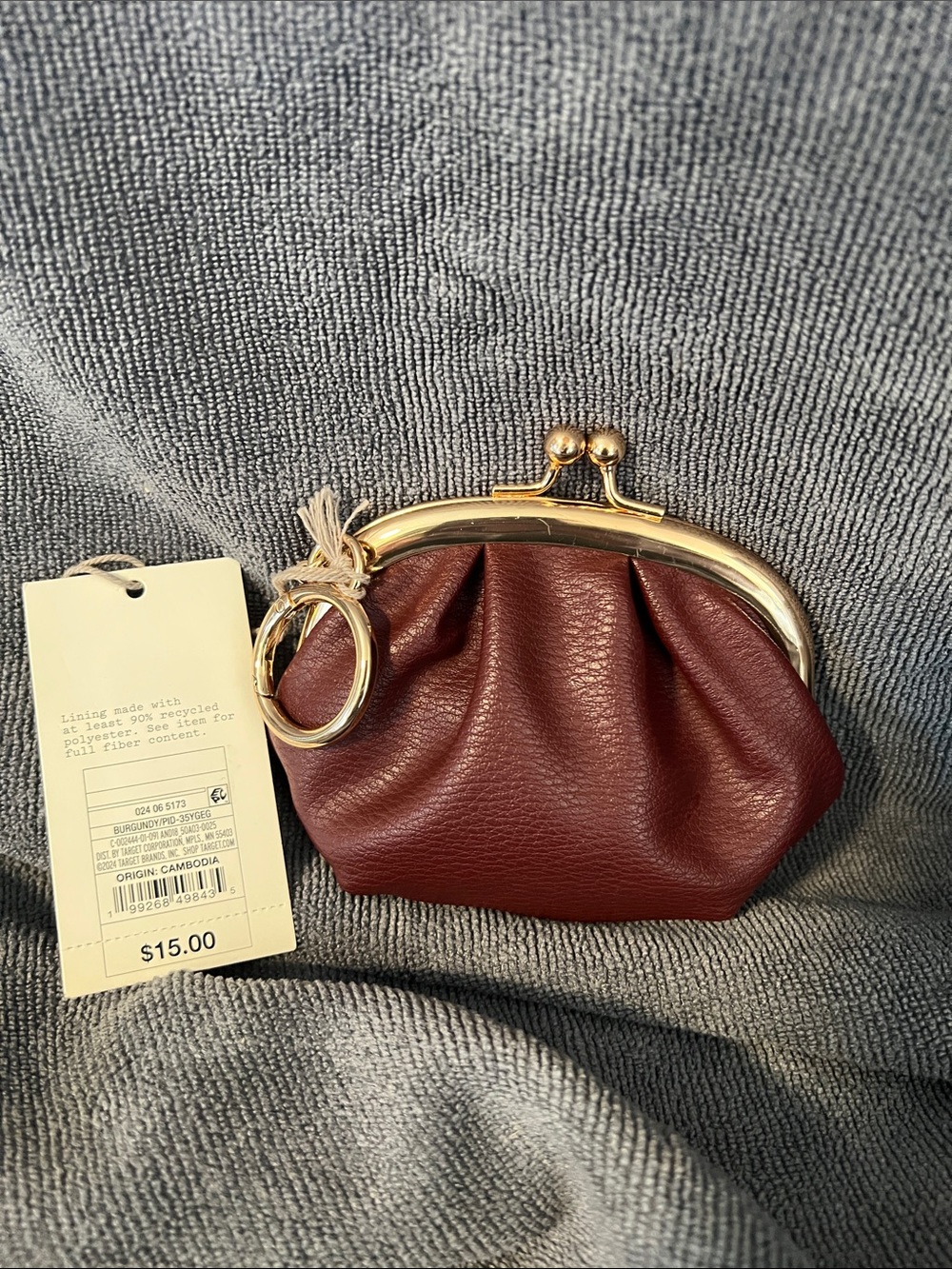 a new day Burgundy Kiss-Lock Mini Coin Purse with Gold Frame and key ring